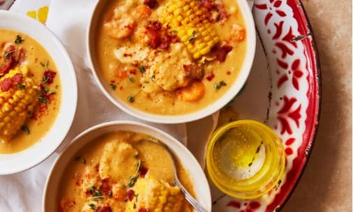 Tropical chowder, sticky peaches and cream: Shivi Ramoutar’s budget recipes with coconut milk